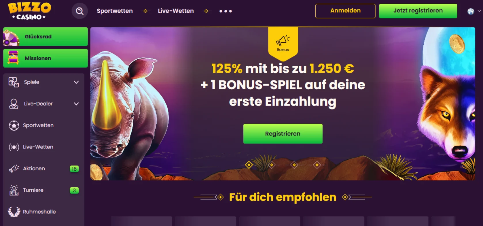 Bizzo Casino Screen